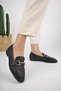 Women's Black Leather Buckle Soft Textured Loafer Casual Shoes - 3