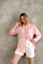 Oversize Long Sleeve Pink Striped Cotton Linen Women's Shirt