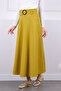 Oil Green Flared Skirt with Waist Belt - 3