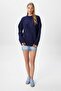 Women's Homy Soft Crew Neck Navy Blue Oversize Knitwear Sweater - 4