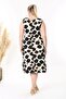 Women's Black Beige Speckle Patterned Straps Large Size Dress - 7
