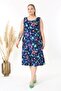 Women's Blue Pink Tiger Patterned Strappy Large Size Dress - 2