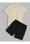 Printed, Men's 2 Piece Outfits, Lapel Short Sleeve T-Shirt & Lace up Shorts Set Summer & Outdoors - 2