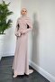 Mariam's Crepe Evening Gown with Cape and Train - Stone - 3