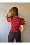 Women's Short Watermelon Sleeve Sleeves Tulle Lycra Blouse - 2