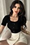 Women's Black Bow Corded Fabric Knit Blouse