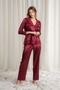Women's Burgundy Satin Bridal 6-Piece Dowry Set Dressing Gown & Nightgown & Pajama Shorts Set L8U6O2K0Kka - 5