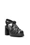 2413401Y Women's Genuine Leather Heeled Sandals Black - 2