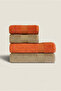 4-Piece Bath Towel Set 100% Cotton Certified Body & Head, Dowry 50X90 - 70X140 Brown Orange - 4