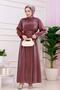 Glitter Alya Evening Dress with Flounces on the Sleeve - Burgundy - 2