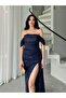 Navy Blue Low Sleeve Sequin Sequin Evening Dress - 4