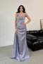 Gray Stone Strap Waist Detailed Satin Evening Dress
