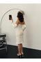 White Satin Sleeve Detail Midi Evening Dress - 3