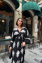 Ethnic Patterned Viscose Long Sleeve Black Dress - 5