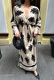 Ethnic Patterned Viscose Long Sleeve Cream Dress - 6