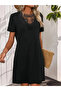 Women's Short Sleeve Lace Collar Short Viscose Dress - 2
