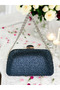 Navy Blue Color Stone Chain Handle Women's Evening Dress Bag - 4