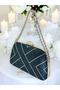 Navy Blue Color Chain Handle Women's Evening Dress Bag - 3