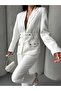 Gold Button Double Belt Two-Piece Blazer Set - 8