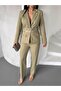 Gold Button Double Belt Two-Piece Blazer Set - 8