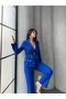 Gold Button Double Belt Two-Piece Blazer Set - 4