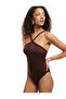 Shiny Halter Neck Swimsuit with Drawstring Detail and Cross Straps - 2