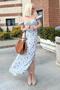 Blue Floral Slit Women's Dress Sh108 - 2