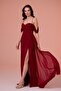Burgundy Low Sleeve Chiffon Evening Dress - 4