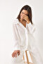 Women's White Oversize V-Neck Modal Shirt 60388 60271075 - 3