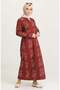 Long Sleeve Şile Cloth Printed Long Lily Pattern Summer Dress Burgundy Brd - 8