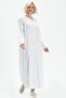 Long Sleeve Şile Fabric Glittery Kaftan Midi Length Summer Dress White Byz