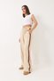 Women's Beige Ribbed Stripe Accessory Lace Detailed Pocketed Linen Palazzo Trousers 80148 60271080 - 4