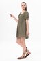 Short Sleeve Lara Square Collar Lacing Detailed Summer Muslin Dress Khaki Hk - 6