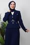 Gold Detail Skirt Suit Navy Blue - 5