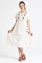 Short Sleeve Şile Fabric Lalezar Embroidered Midi Length Summer Dress Cream Krm