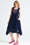 Sleeveless Sile Cloth Antique Embroidered Midi Length Summer Dress Navy Blue Lcvt - 6