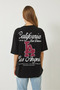 Women's Black Los Angeles Printed Oversize Short Sleeve Combed Cotton T-Shirt 5197 60283079 - 5