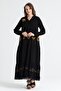 Long Sleeve Şile Fabric Aslı Embroidered Long Summer Dress Black Syh