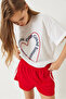 Women's White Heart Embroidered Oversize T-Shirt 6009 60283086 - 4
