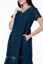Short Sleeve Voile Moonlight Embroidery Detailed Midi Length Summer Authentic Dress Petrol Ptrl - 4