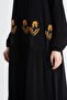 Long Sleeve Şile Fabric Aslı Embroidered Long Summer Dress Black Syh - 5