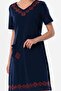 Short Sleeve Şile Cloth Double Breasted Collar Embroidered Tulin Midi Length Summer Authentic Dress Navy Blue Lcvt - 3