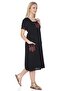 Short Sleeve Sile Cloth Plus Size Melek Midi Length Summer Dress Black Syh - 3