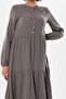 Long Sleeve Akay Long Button Detail Summer Muslin Dress Gray Gray - 3
