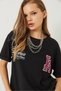Women's Black Los Angeles Printed Oversize Short Sleeve Combed Cotton T-Shirt 5197 60283079 - 4