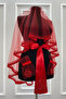 Red Bridal Veil Set, Glass Beads and Sequins Printed Henna Veil Face Cover Set 6 Pieces