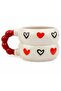 Red Black Hearts Printed Handmade Cream Shiny Harmony Mug - Handcrafted Gift Mug Cup