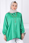 Oversize Satin Shirt with Green Necklace