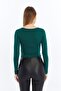 Women's Emerald Square Neck Long Sleeve Crop Blouse - 5