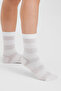 Glitter and Modal Mixed Striped Seamless White Glitter Women's Socks - 2